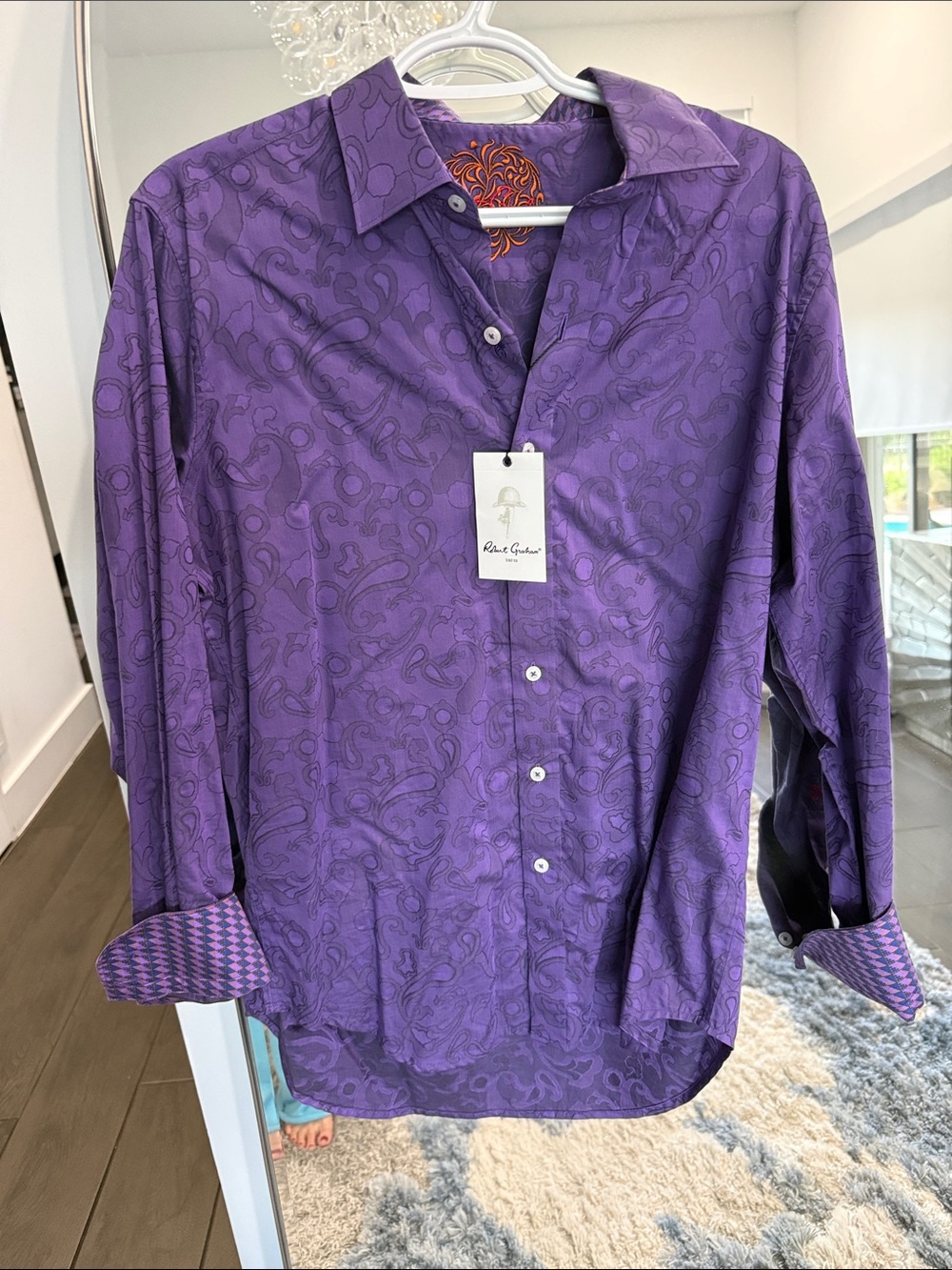 Robert Graham Purple Paisley-Print Casual Button-Down Shirt